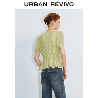 URBAN REVIVO 女装轻熟风气质V领泡泡袖罩衫衬衫 UWM240006 米黄 XL