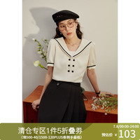 独束大码女装【都市海军系列】减领海军领衬衫女时尚短袖小衫夏 奶油米 XL