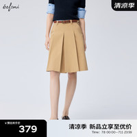 伊芙丽（eifini）伊芙丽棉感时髦压褶工艺半身裙裤女2024秋装新款卡其色通勤裙子 卡其1
