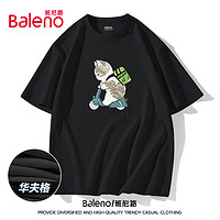 Baleno 班尼路 夏季短袖男女款潮牌定制卡通猫百搭上衣t恤运动宽松五分袖衣服