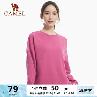 CAMEL 骆驼 运动卫衣女休闲长袖上衣女圆领套头衫外套 J1W193107，树莓粉，女 XS