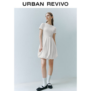 URBAN REVIVO 女士简约百搭纯色圆领花苞裙连衣裙 UWU740069 本白 M