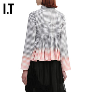 IT CDG tricot COMME des GARCONS女装格纹拼色系带上衣复古文艺
