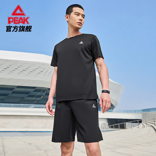 匹克（PEAK）【两件套】运动套装男夏季速干透气跑步健身训练服短袖短裤篮球服 黑 X4L/195