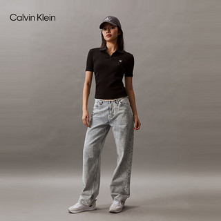 Calvin Klein Jeans夏季女士休闲简约ck刺绣POLO翻领修身重磅短袖T恤J221839 BEH-太空黑 XS