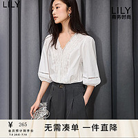 LILY2024夏女装舒适全棉气质温柔浪漫都市通勤套头雪纺衫衬衫 601白色 XL