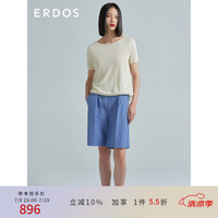 ERDOS 春夏亚麻混纺一字领半袖女针织T恤 奶昔白 160/84A/M