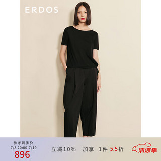 ERDOS 春夏亚麻混纺一字领半袖女针织T恤 黑 175/96A/XXL