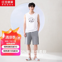 红豆居家(Hodohome)男式可外穿纯棉无袖印花背心短裤居家服睡衣