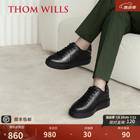 THOM WILLS男鞋夏季皮面板鞋英伦黑色内增高皮鞋休闲鞋男小黑鞋 黑色G912