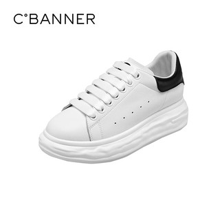 C.BANNER千百度女鞋春夏款溶解底简约舒适时尚气质休闲厚底小白鞋 白色/黑色 37