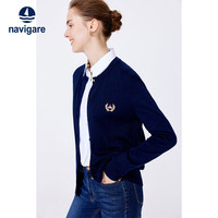 Navigare 意大利小帆船女士针织衫冬季圆领小开衫休闲毛衣外套2334092061