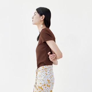 edition【热卖补单】针织短袖T恤女夏新款刺绣logo复古U领短款修身打底衫