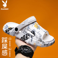 花花公子(PLAYBOY)凉鞋男鞋2024夏季沙滩鞋男士洞洞鞋两用户外拖鞋 白色 44/45