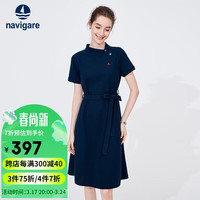 Navigare意大利小帆船女士短袖Polo裙收腰连衣裙2322874503 蓝 L
