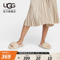 UGG秋季女士纯色茸茸平底露趾一字夹脚拖鞋 1129670 NAT| 自然白色 39