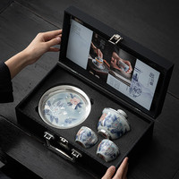 苏氏陶瓷(SUSHI CERAMICS)鎏银国礼牡丹三才盖碗茶具套装非遗传承人郑文强作品礼盒念兮堂