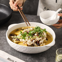 餐将军酸菜鱼汤盆大号陶瓷釉下彩家用双耳浮雕高颜值汤盆汤锅白色12英寸