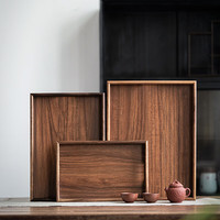 茶艺贵族胡桃木茶托盘长方形干泡盘家用茶盘功夫茶具简约平耳茶奉