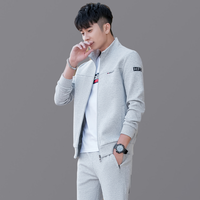 杰宾路2024春秋季男士运动套装休闲服一套搭配帅气卫衣套装跑步服男 灰色 3XL(体重155-175斤)