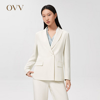 【重磅真丝】OVV2022春夏女装30MM重绉平驳领桑蚕丝套装西服 米白11 XL