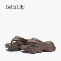 Bella Lily2024夏季新款踩屎感人字拖女增高夹趾拖鞋沙滩休闲凉拖 棕色 38