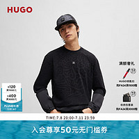 HUGO男士秋季2024动物印花棉质休闲卫衣 黑色 M