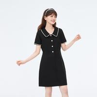 森马 Semir【党高级】夏季纯棉翻领裙子休闲风时尚法式针织连衣裙女