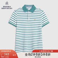 布克兄弟（BrooksBrothers）男士23春秋新纯棉翻领条纹修身休闲POLO衫 B345-绿色条纹 XL