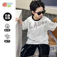 贝贝怡短袖套装男童T恤短裤2024儿童夏装潮帅气时髦男孩卡通衣服 黑白 110cm