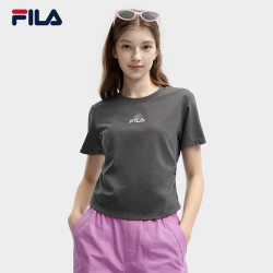 fila斐乐女子短袖t恤2024夏新款收腰微褶小花刺绣t恤