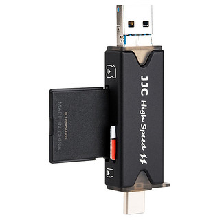 JJC USB3.0读卡器 多合一多功能高速 SD/TF卡 行车记录仪电脑相机手机苹果15 Type-C口 支持OTG功能 标准黑 Type-C+USB+Micro B口