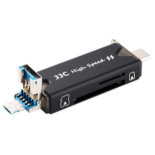 JJC USB3.0读卡器 多合一多功能高速 SD/TF卡 行车记录仪电脑相机手机苹果15 Type-C口 支持OTG功能 标准黑 Type-C+USB+Micro B口