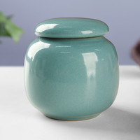真迹陶瓷茶叶罐汝窑开片小储茶罐多彩罐子便携迷你存储罐功夫茶具配件 汝窑球形小茶叶罐-天蓝 100ml 汝窑开片小茶叶罐-天蓝 100ml