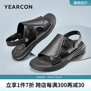 YEARCON 意尔康 男鞋 凉鞋男夏季户外休闲沙滩鞋男露趾透气套脚两穿凉拖鞋男 黑色 41