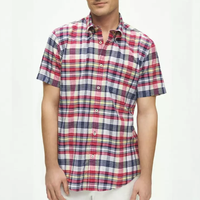 Brooks Brothers 男士水洗棉马德拉斯短袖衬衫