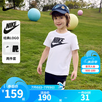 NIKE 耐克小童装男女童纯棉短袖T恤+短裤2件套装2024夏季短袖套装 正黑色 130/64(7)
