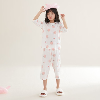 红豆儿童睡衣夏季薄款男女中大童纯棉家居服春秋A类精梳棉七分袖套装 水蜜桃（3206） 140