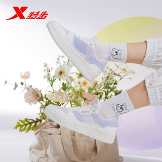 XTEP特步【苜白】女板鞋时尚潮流轻便透气女板鞋休闲878318310016 帆白/淡紫色/浅暮蓝 36码