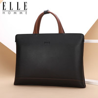 ELLE HOMME 男士商务公文包时尚真皮手提包 横款潮流简约牛皮男包12510黑色