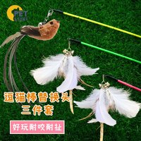 petofstory 猫玩具吸盘逗猫棒手持逗猫棒替换头三个装(羽毛*2+小鸟头*1)  