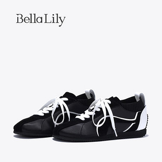 Bella Lily2024夏季黑色炸街德训鞋女小众平底鞋轻便休闲鞋子 黑色 35