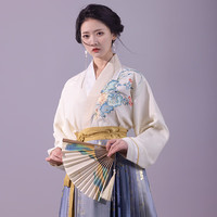 钟灵记 晴诗:交领飞机袖新中式国风汉元素绣花女明制百褶马面裙 黄色飞机袖一件现货 M