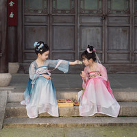 十三余童装2024刺绣三色唐装国风汉服女童夏季古风连衣裙 绿色 140