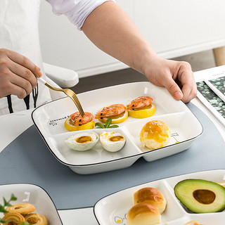 尚行知是 北欧创意一人食分格餐盘碟单人餐具陶瓷创意菜盘餐盘家用早餐盘 10英寸分格盘1个桔子