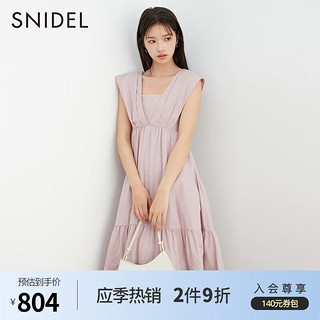 SNIDEL春夏款甜美方领露背高腰荷叶边公主连衣裙SWFO232255 粉色 F