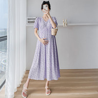 婧麒(JOYNCLEON)夏装连衣裙温柔甜美气质碎花裙中长款小清新显瘦裙子 紫色 L