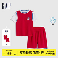 Gap男幼童夏季LOGO速干运动两件套663624儿童装分体套装 红色套装 110cm(5岁)