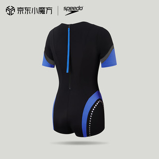 速比涛（Speedo）电气矩阵黑标Hero5.0复刻鲨鱼皮短袖平角连体泳衣女 黑色/蓝色