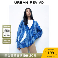 UR秋冬新款女装时髦慵懒氛围感撞色流苏小小织开衫UWL930033 天蓝